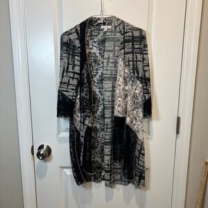 Avalin Black White‎ Floral Sheer Mesh Kimono Cardigan Duster M